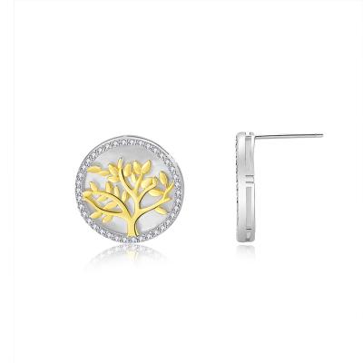China TRENDY Tree Of Life Stud Earrings S925 Sterling Silver Cubic Zircon Earrings 18k Gold Plated Shell Earrings Wholesale Natural Jewelry for sale