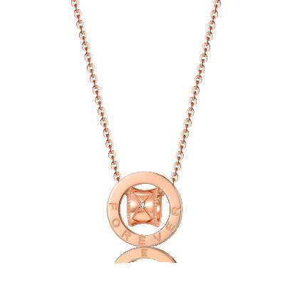 China Sale CLASSIC Whole Circle 14K Pendant 18K Diamond Necklace Rose Gold Plated Round Charm Chain for sale