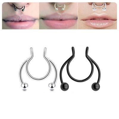 China No piercing Non-perforated U-shaped antler nose clip round ball tip cone nose center ring 18K gold plated tribal nose stud for sale