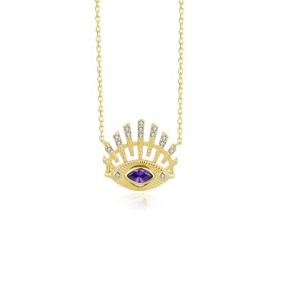 China 2023 Sterling Silver Evil Eyes Necklace S925 Zircon CZ Evil Eyes Shiny Lead Free Nickel Free Hollow Pendant Necklace for sale