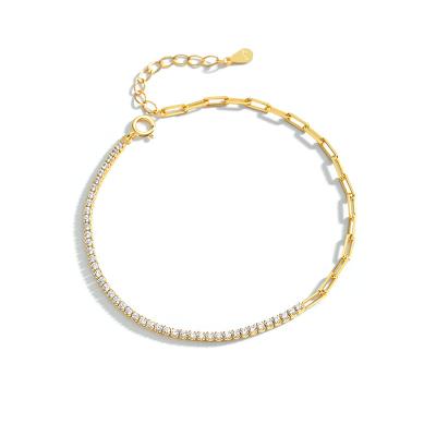 China Popular Asymmetry Lead Free Nickel Free Sterling Silver Link Chain Zircon Bracelet Cubic Zircon Silver Bracelet Women for sale