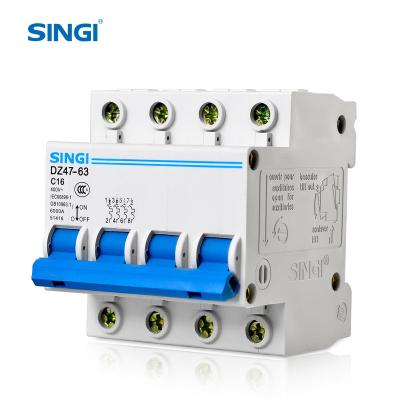 China PA66 Singi DZ47-63 4P C16 performance college mcb heat resistant circuit breaker for sale