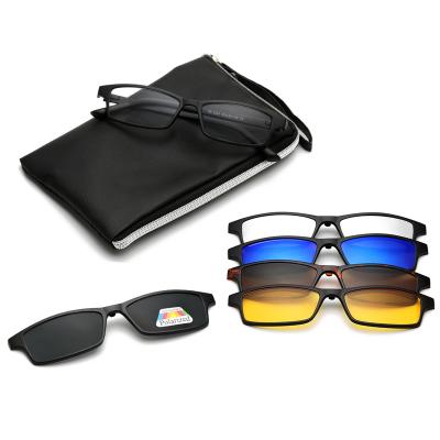 China Fashionable Optical Frame Men Women TR90 Eyewear 5 in 1 Magnetic Polarized Clip On Sunglasses Eyeglasses Frames for sale