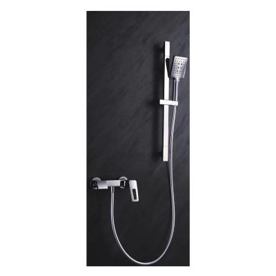 China With Sliding Bar Backrest Swept Chrome Stainless Steel Round Cover Hot Cold Spray Bath Mixer Shower Faucet Set For Bathroom for sale