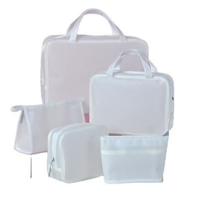 China Fashion White PVC Clip Mesh Cosmetic Bag Set For Swimming for sale