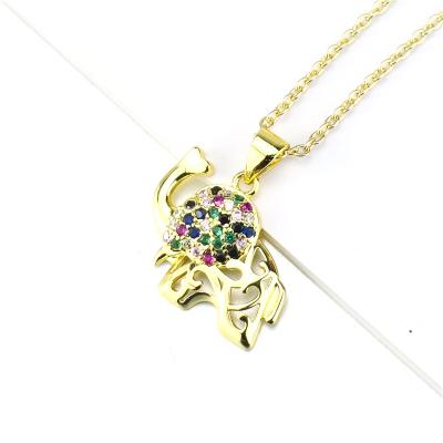 China Trendy Gold Pendant Zircon Cartoon Necklace Elephant Rainbow Elephant Animal Necklace For Women for sale