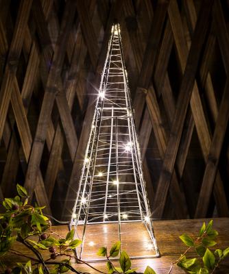 China H23in Metal Kanlong Decor Bar Lights 50LED Outdoor Tree Lights Silver Christmas Cone Shaped Outside For Holiday Decoration for sale