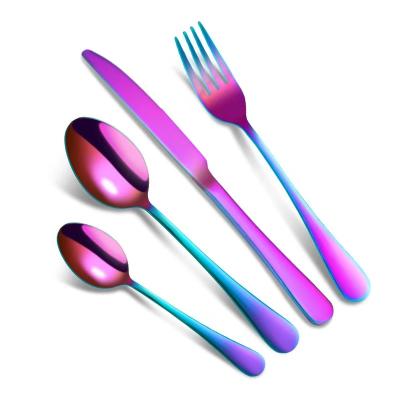 China Sustainable Elegant 4pcs stainless steel spoon fork knife rainbow color flatware set restaurant cutlery manufacturer for sale