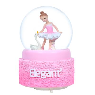 China Beautiful Dancing Glass Transparent Ballet Crystal Ball Music Box Christmas Girl Love Crystal Ball for sale