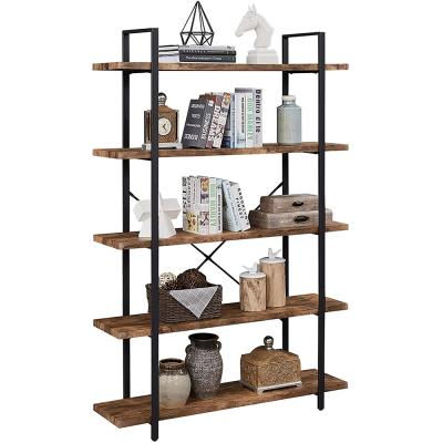 China Expandable Industrial 5-Shelf Etagere Open Bookcase With Metal Frame , Retro Book Shelves for sale