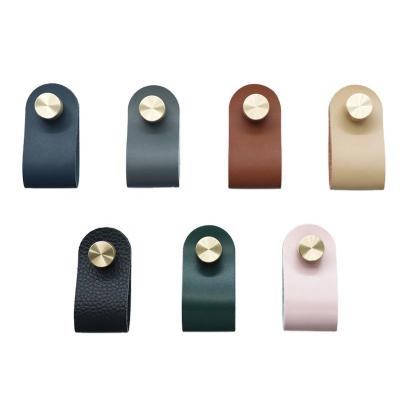 China Contemporary Leather PU Cabinet Handle Cabinet Chest Drawer Suitcase and Knobs Furniture Door Pulls Handle with Screws Furniture Hardware for sale
