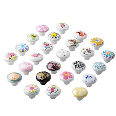 China Cartoon Rustic Ceramic Handle Cabinet Drawer Door Handle Door Knocker European Modern Handheld Cabinet Knobs for sale