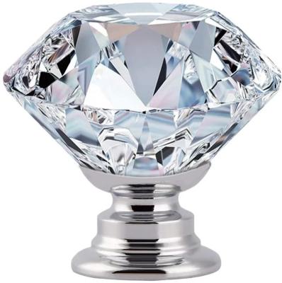 China 20-40mm Diamond Glass Knob Wardrobe Handle Modern Drawer Kitchen Door Crystal Handle for sale