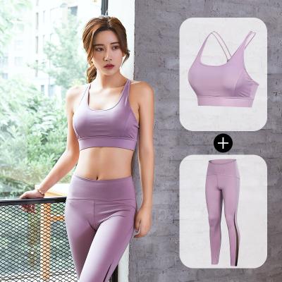 China Breathable Yoga Equipment For Women Seamless Gym Workout Tall 2 Piece Waist Gaiters With Sports Bra Set for sale