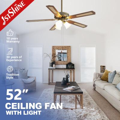 China Classic Antique Brass Ceiling Fan With Light Pull Chain AC Motor 5 Mdf Blade for sale