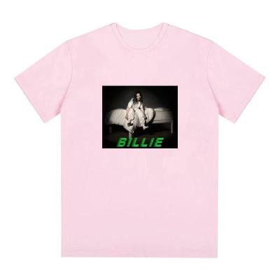 China 100% Cotton Billie Eilish Anti Shrink Poster Printed Round Neck Short Sleeve T-Shirt for sale