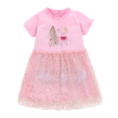 China Anti-wrinkle 2021 pink inner daily girl's print dress cotton children's summer children's casual dresses for girl for sale