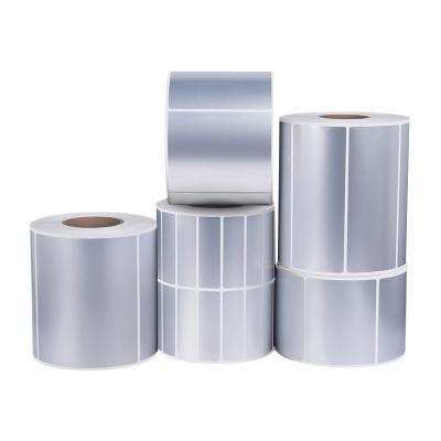 China Espacio en blanco Matt Silver Polyester Label Roll adhesivo para la transferencia termal en venta