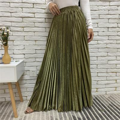 China Women Daily Wear Malaysia Islamic Muslim Skirt Solid Color High Elastic Waist Pleated Long Skirts For Muslim Women for sale