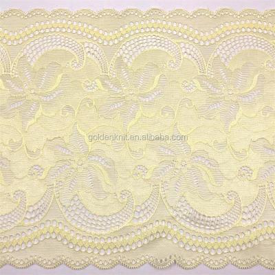 China Viable Golden Knit 20cm Width Stretch Lace Lace Trim Yellow Bluk-floral JE013# for sale