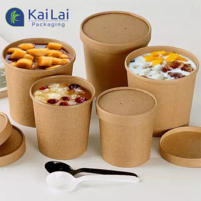 China Top Printing Best Price Disposable Customize Kraft Paper Soup Bowl Cup With With PP Lid And Lid Paper Soup Container for sale