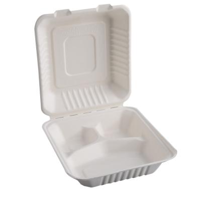 China Two Compartments Disposable Bagasse Compostable Biodegradable Packaging Box for sale