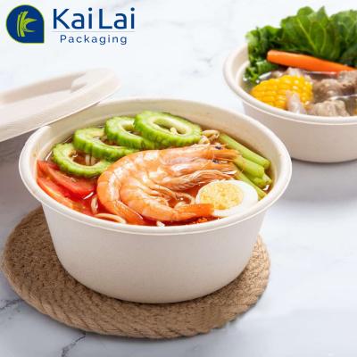 China Disposable Bagasse Packing Tableware Sugarcane Salad Bowl Containers Biodegradable Sugarcane Bagasse Bowl With Lid for sale