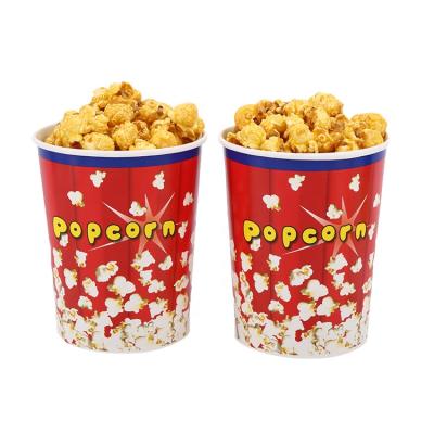 China Disposable Custom Printed Popcorn Bucket 32oz Stand Design Paper Popcorn Cup for sale