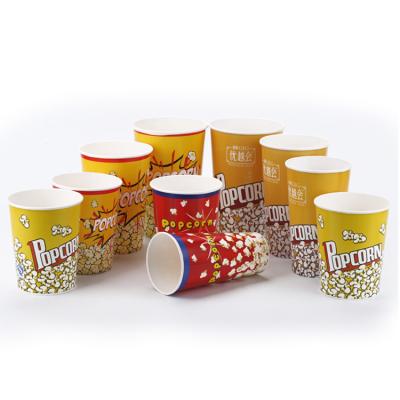 China Disposable Cardboard Popcorn Cup Snacks Fast Food Box Paper Bucket For Cinema for sale