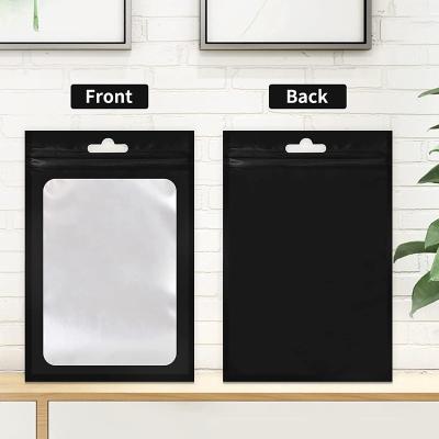 China Security 100 Pack Resealable Plastic Bags With Front Window Smell Proof Packaging Pouch For Sample Food |flat| (Black, 5.5x8.5 inches) for sale