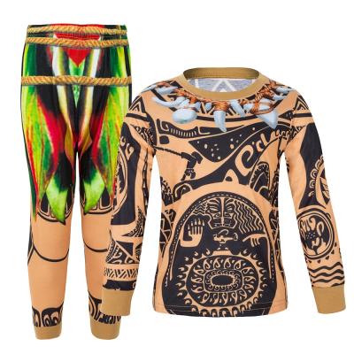 China Polyester Moana Maui Costume Little Girl Boys Pajamas Toddler Kids Long Sets Cosplay Sleepwear Outfit for sale
