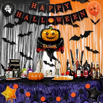 China Party Occasion New PartyPlace Halloween Balloon Set Halloween Letters Pull Flag Banner Rain Curtain Printed Latex Balloon Set for sale