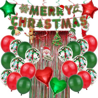 China Party Occasion Christmas Balloons Red Green Paper Flower Tassel Balloon Set and Red and Green Disc Set Christmas Paper Fan Flower Pull Flag for sale