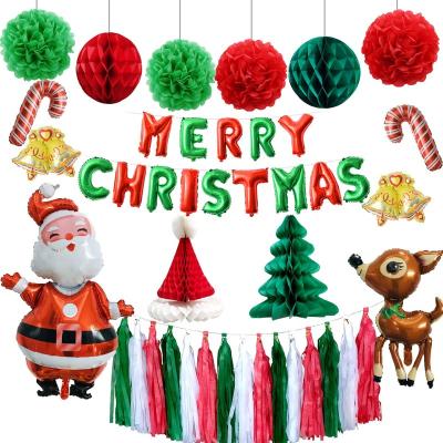China Red and Green Christmas Honeycomb Ball Set PartyPlace Christmas Party Occasion Paper Flower Ball Santa Hat Old Man Elk Tassel Balloon Letter Ball for sale