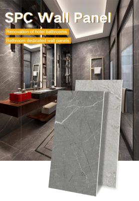 China Class B1 SPC Wall Panel 600*2440*4mm Stone Plastic Composite Eco-Friendly Wood Grain Seamless Locking Waterproof Interior Decoration Board For Bathroom for sale