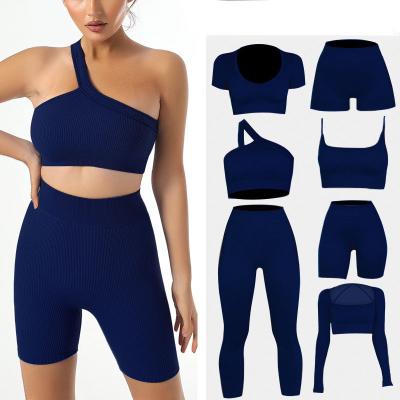 China Breathable 7 Piece Spandex/Nylon Fitness Sports Bras Eco-Friendly Lightweight Leggings 5 Colors Women Seamless Yoga Sets for sale