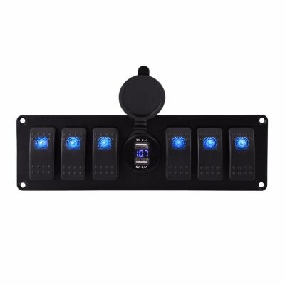 China Marine Off-Road 7 Strip LED Rocker Switch Blue Panel with Dual USB 12v Voltmeter for sale