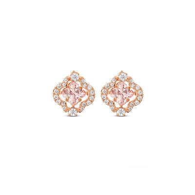 China Designer TRENDY Earrings Popular Brands Lucky Four-Leaf Clover Pink Diamond Stud Earrings For Women Crystal Flower Earrings for sale