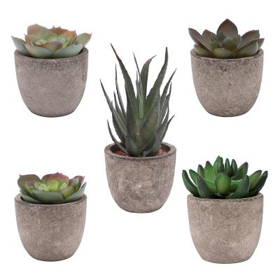 China Modern Home Deco Mini Paper Mache Pulp Artificial High Quality Gray Potted Aloe Succulent Plants for sale