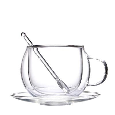 China Clear and Light Modern Viable Tea Espresso Glass Cup Double Wall Glass Tea and Coffee Cup with Saucer for sale