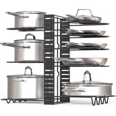 China Adjustable Expandable Cooking Organizer Pot Pan Storage Organizer Rack Holder Kitchen 5/8 Tier New Arrival Pot Lid for sale