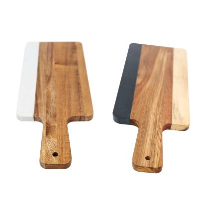 China Sustainable Acacia Wood and Faux Marble Cheese Board with Handle, Acacia Wood Marble Cutting Board for sale