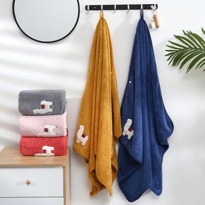 China Luxury Highly Absorbent Colorful Coral Fleece Red Pink Bath Towels Microfiber Bathroom Packing QUICK DRY Set With Design For Towel Gift for sale