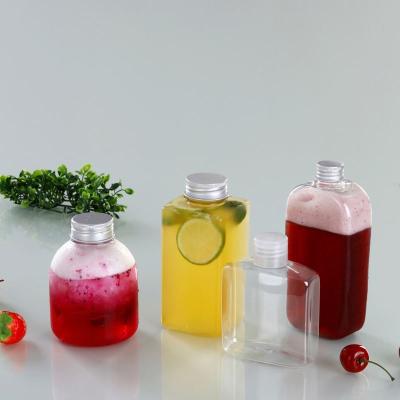 China Hot Sale 10 Ounce 16oz Empty Plastic Juice Bottle Square Food Packaging Transparent PET With Top for sale