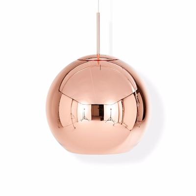 China Home Modern Globe Copper Mirror Ball Round Pendant Light With Hand Blown Clear Glass for sale