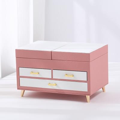 China Luxury White Velvet Necklace Ring Earring Jewelery Storage Case PU Leather Jewelry Box Organizer New Pink Handcrafted 2022 Design Large for sale