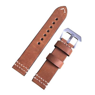 China Leather Soft Fashion 18 20 22 24 26mm Vintage Crazy Horse Man Handmade Thick-stitched Genuine Leather Watch Bands Black Brown Best for sale