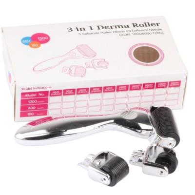 China Anti-puffiness 3 in 1 derma roller kit 180/600/1200 needle for eye/face/body massager dermaroller for sale