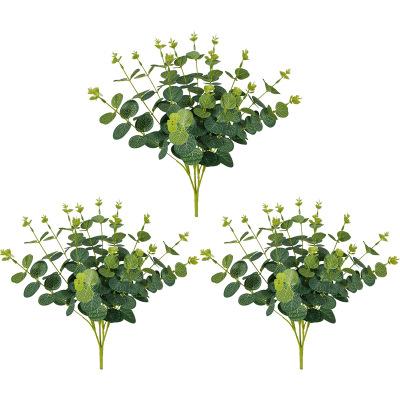 China Wedding 6 Fork Simulation Decorative Plastic Leaf Flowers Artificial Eucalyptus for sale