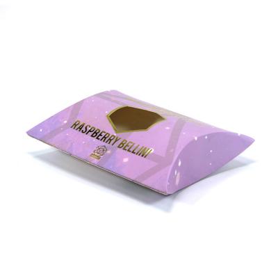 China Exquisite shape pillow shape biodegradable custom printing paper vending paper box pink white card best small products for candy with window for sale